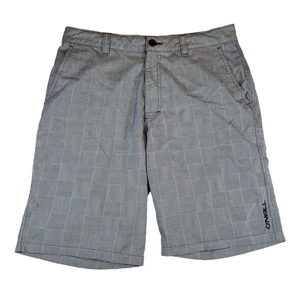 O'Neill Hybrid Short Men 32W ** Black Grey Check Pockets Quick Dry Swim to Golf - Picture 1 of 16